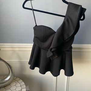LULUS One Shoulder Black Peplum Top Size S
